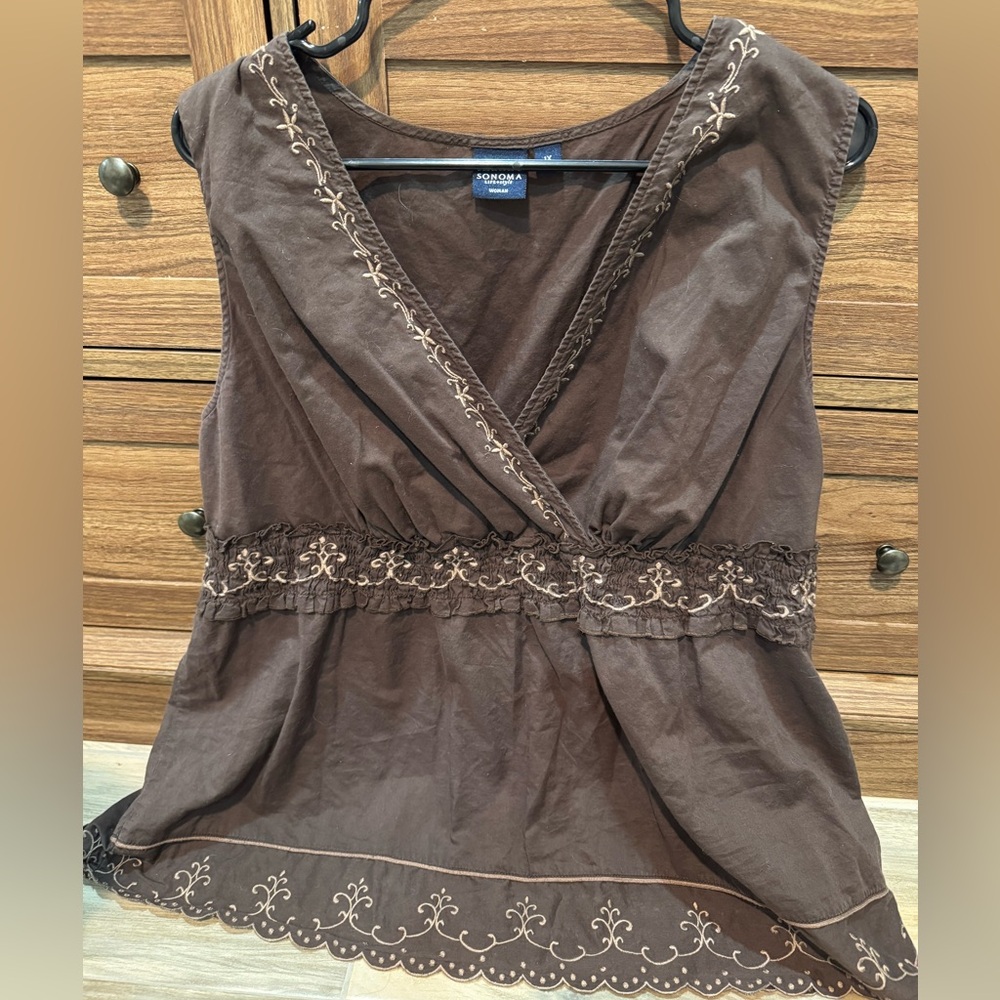 Sonoma Chocolate Embroidered Blouse